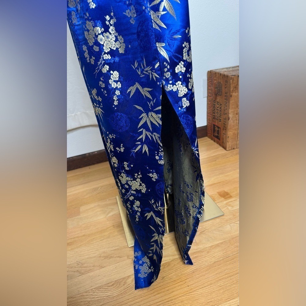 VTG Royal Blue &‎ Gold Floral Brocade Cheongsam Qipao Dress - Picture 8 of 10
